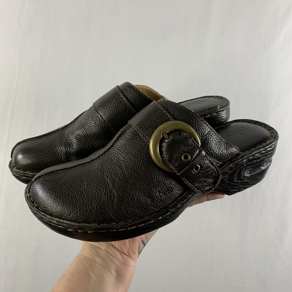 Whimsigoth Pebbled Leather Slip On Mule Clogs Size 10 Brown Buckle Boho Grunge